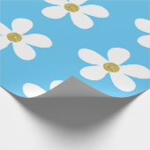 Blue White Simple Daisy Gold Geschenkpapier (Ecke)