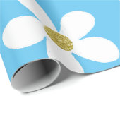 Blue White Simple Daisy Gold Geschenkpapier (Rolleneckpunkt)