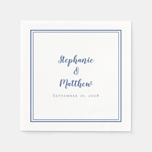 Blue White Simple Modern Minimalistisch Wedding Pa Serviette (Vorderseite)
