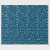 Blue White Simple Planet and Stars Geschenkpapier (Flach)