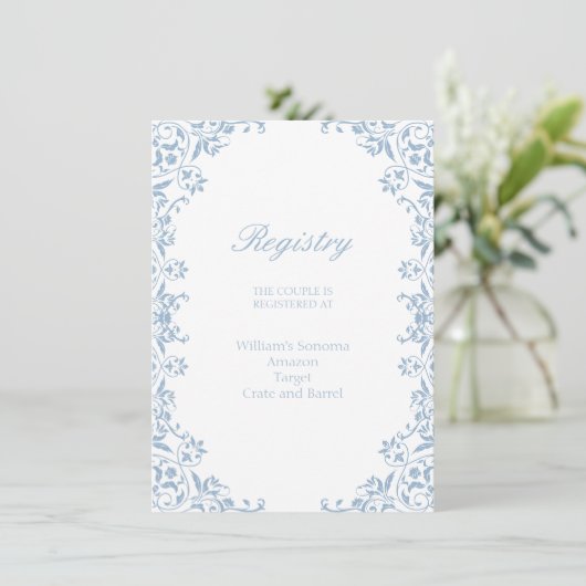 Blue White Simple Wedding Registry Enclosure Card Einladung (Stehend Vorderseite)