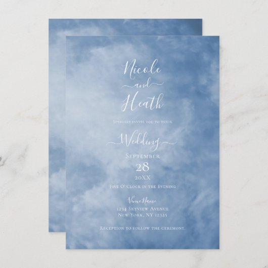 Blue & White Sky Clouds Celestiding Einladung (Vorne/Hinten)