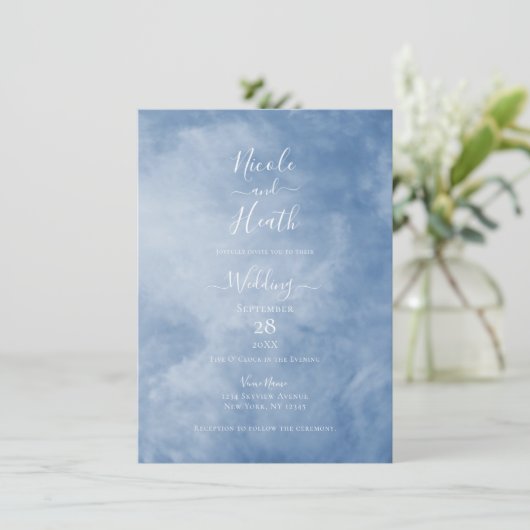 Blue & White Sky Clouds Celestiding Einladung (Stehend Vorderseite)