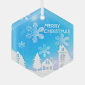 Blue White Snow House Frohe Weihnachten Ornament Aus Glas (Vorderseite)