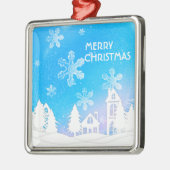 Blue White Snow House Frohe Weihnachten Ornament Aus Metall (Links)