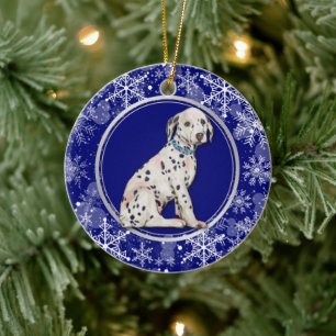 Blue White Snowflake Dalmatiner Puppy Keramik Ornament
