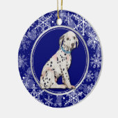 Blue White Snowflake Dalmatiner Puppy Keramik Ornament (Links)