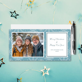 Blue & White Snowflake Holiday Foto Card