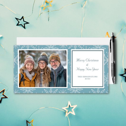 Blue & White Snowflake Holiday Foto Card