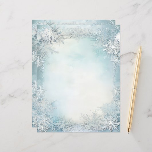 Blue White Snowflake Scrapbook Journal Paper (Vorderseite/Rückseite Beispiel)