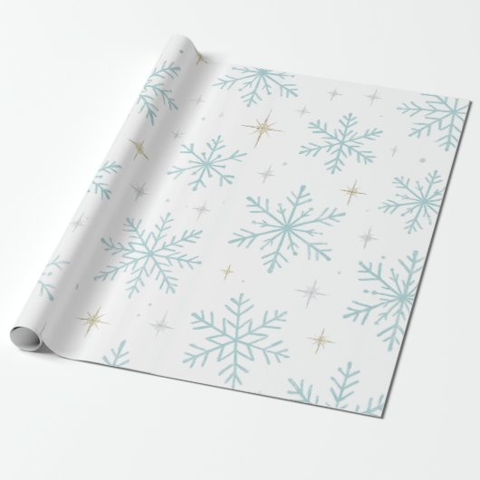 Blue & White Snowflake Sparkle Wrapping Paper Geschenkpapier (Ungerollt)