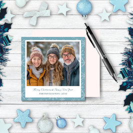 Blue & White Snowflake Square Holiday Foto Card Feiertagskarte
