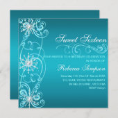 Blue & White Snowflake Sweet 16 Birthday Einladung (Vorne/Hinten)