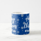 Blue White Snowflake Trendy Modern Happy Christmas Kaffeetasse (Mittel)