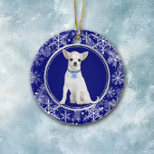 Blue White Snowflake White Chihuahua Keramik Ornament