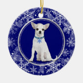 Blue White Snowflake White Chihuahua Keramik Ornament (Vorne)