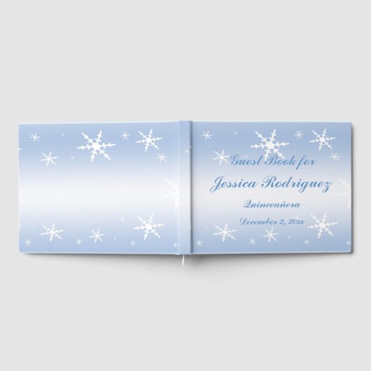 Blue White Snowflake Winter Quinceñera Gästebuch (Voll)