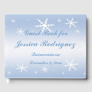 Blue White Snowflake Winter Quinceñera Gästebuch