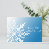 Blue White Snowflake Winter Wedding Danke Notiz Einladung (Stehend Vorderseite)
