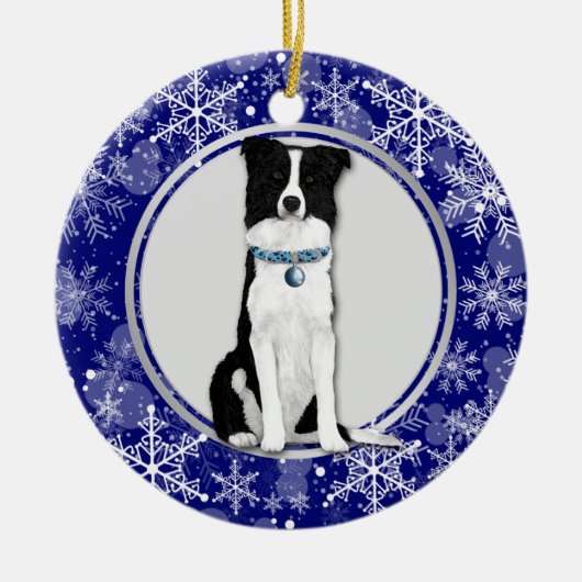 Blue White Snowflakes Border Collie Weihnachten Keramik Ornament (Vorne)
