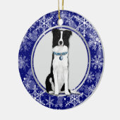 Blue White Snowflakes Border Collie Weihnachten Keramik Ornament (Links)