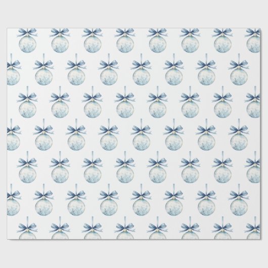 Blue White Snowflakes Bows Bulbs Christmas Geschenkpapier (Flach)