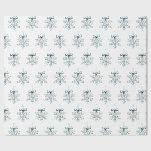 Blue White Snowflakes Bows Christmas Geschenkpapier (Flach)