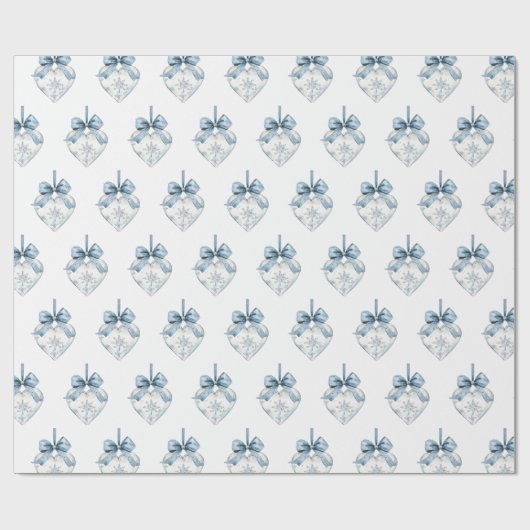 Blue White Snowflakes Bows Hearts Christmas Geschenkpapier (Flach)