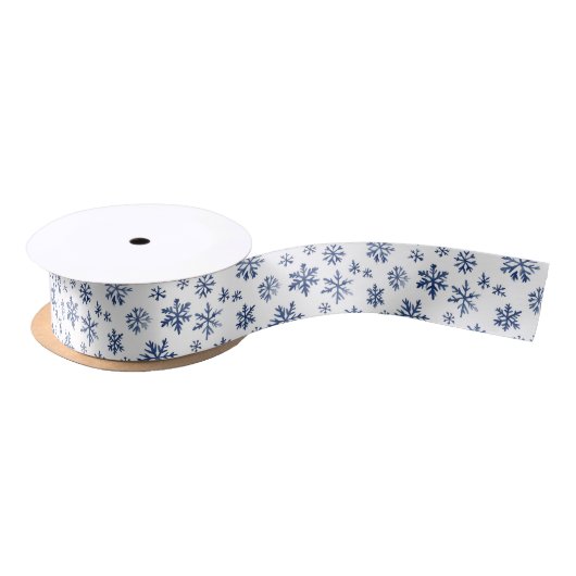 Blue White Snowflakes Christmas Satinband (Spule)
