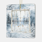 Blue White Snowflakes Deer Window Christmas Keramikornament (Links)
