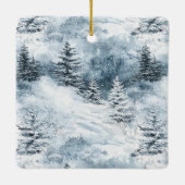 Blue White Snowflakes Deer Window Christmas Keramikornament (Rückseite)