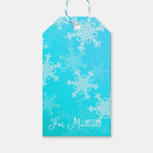 Blue White Snowflakes Minimalistisch Weihnachten Geschenkanhänger (Vorderseite)