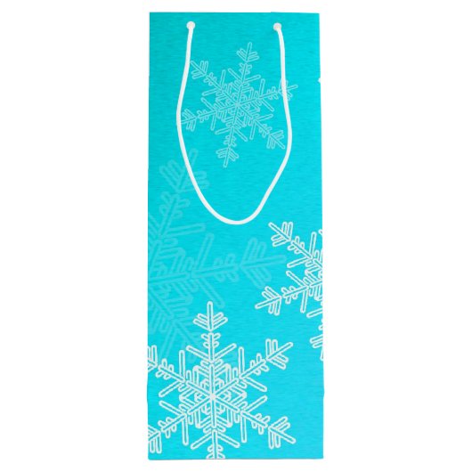 Blue White Snowflakes Minimalistisch Weihnachten Geschenktüte Für Weinflaschen (Rückseite)