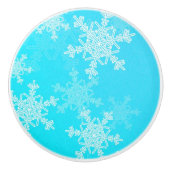 Blue White Snowflakes Minimalistisch Weihnachten Keramikknauf (Vorderseite)
