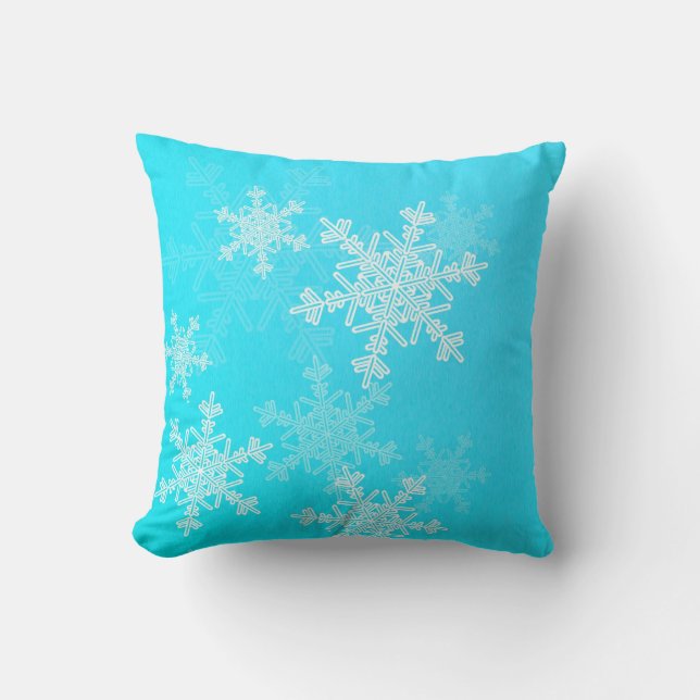Blue White Snowflakes Minimalistisch Weihnachten Kissen (Vorderseite)