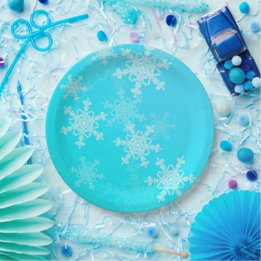 Blue White Snowflakes Minimalistisch Weihnachten Pappteller (Party)