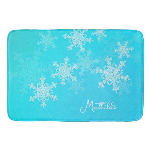 Blue White Snowflakes Minimalistischer Weihnachtsn Badematte (Vorderseite)