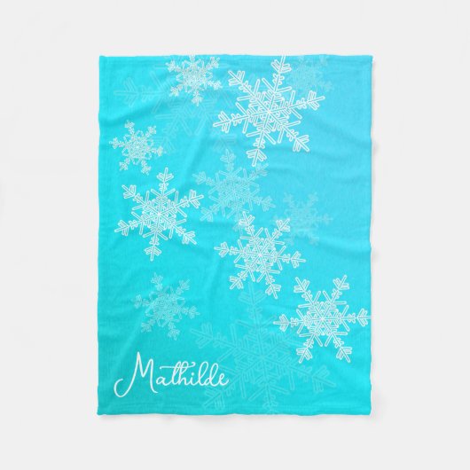 Blue White Snowflakes Minimalistischer Weihnachtsn Fleecedecke (Vorderseite)