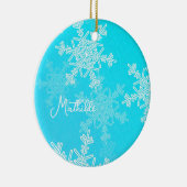 Blue White Snowflakes Minimalistischer Weihnachtsn Keramik Ornament (Rechts)