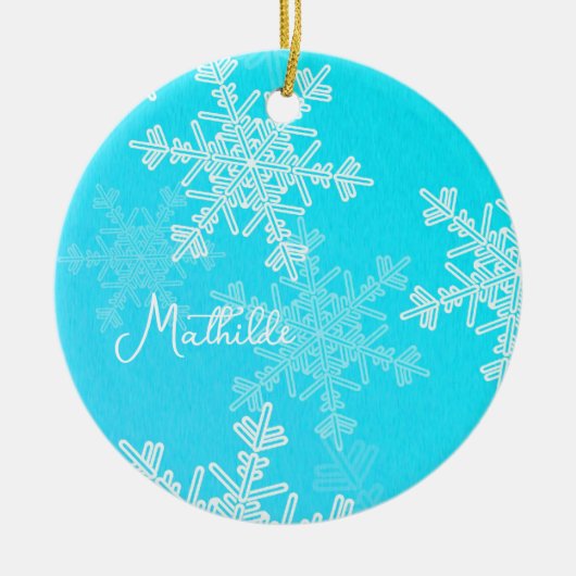 Blue White Snowflakes Minimalistischer Weihnachtsn Keramik Ornament (Vorne)