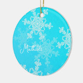 Blue White Snowflakes Minimalistischer Weihnachtsn Keramik Ornament (Links)