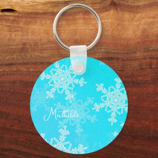 Blue White Snowflakes Minimalistischer Weihnachtsn Schlüsselanhänger (Vorderseite)