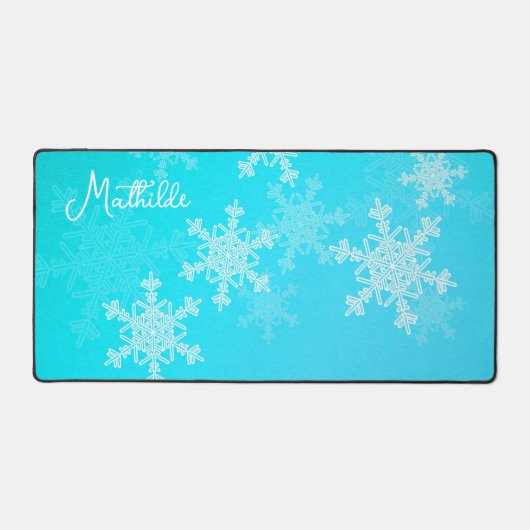 Blue White Snowflakes Minimalistischer Weihnachtsn Schreibtischunterlage (Vorderseite)