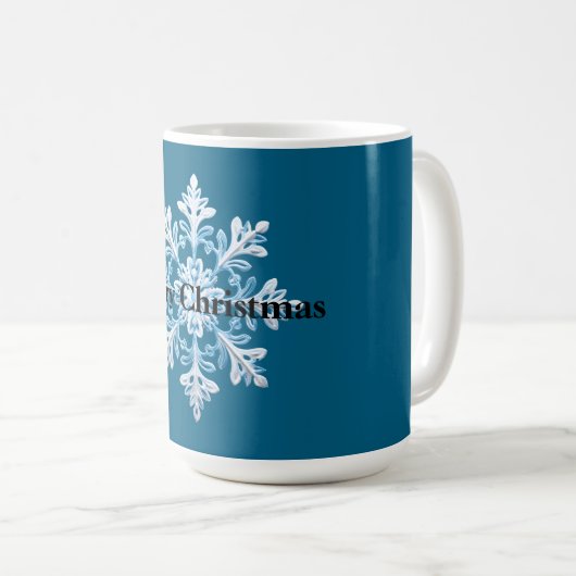 Blue White Snowflakes Weihnachten Kaffeetasse (VorderseiteRechts)