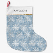 Blue White Snowflakes Weihnachts Gold Glitzer Großer Weihnachtsstrumpf (Vorderseite)