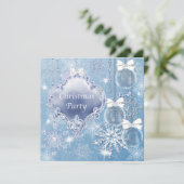 Blue White Snowflakes Weihnachts-Party Einladung (Stehend Vorderseite)
