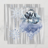 Blue White Snowflakes Weihnachts-Party Einladung (Vorne/Hinten)