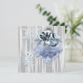 Blue White Snowflakes Weihnachts-Party Einladung (Stehend Vorderseite)