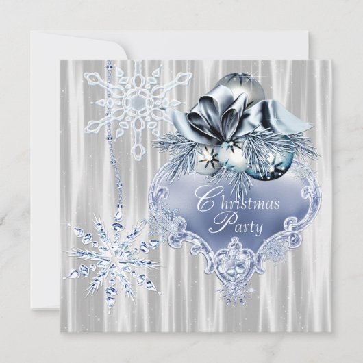 Blue White Snowflakes Weihnachts-Party Einladung (Vorderseite)