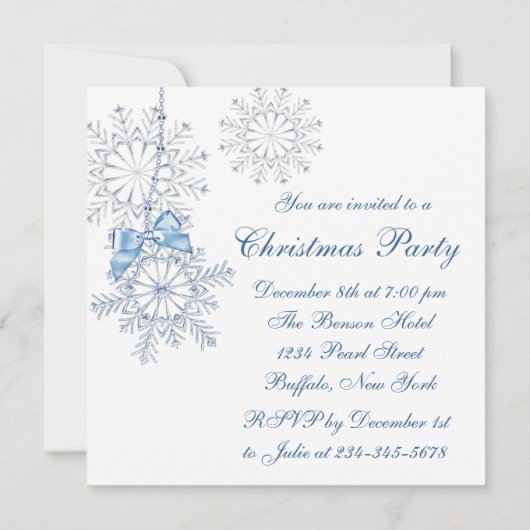 Blue White Snowflakes Weihnachts-Party Einladung (Rückseite)